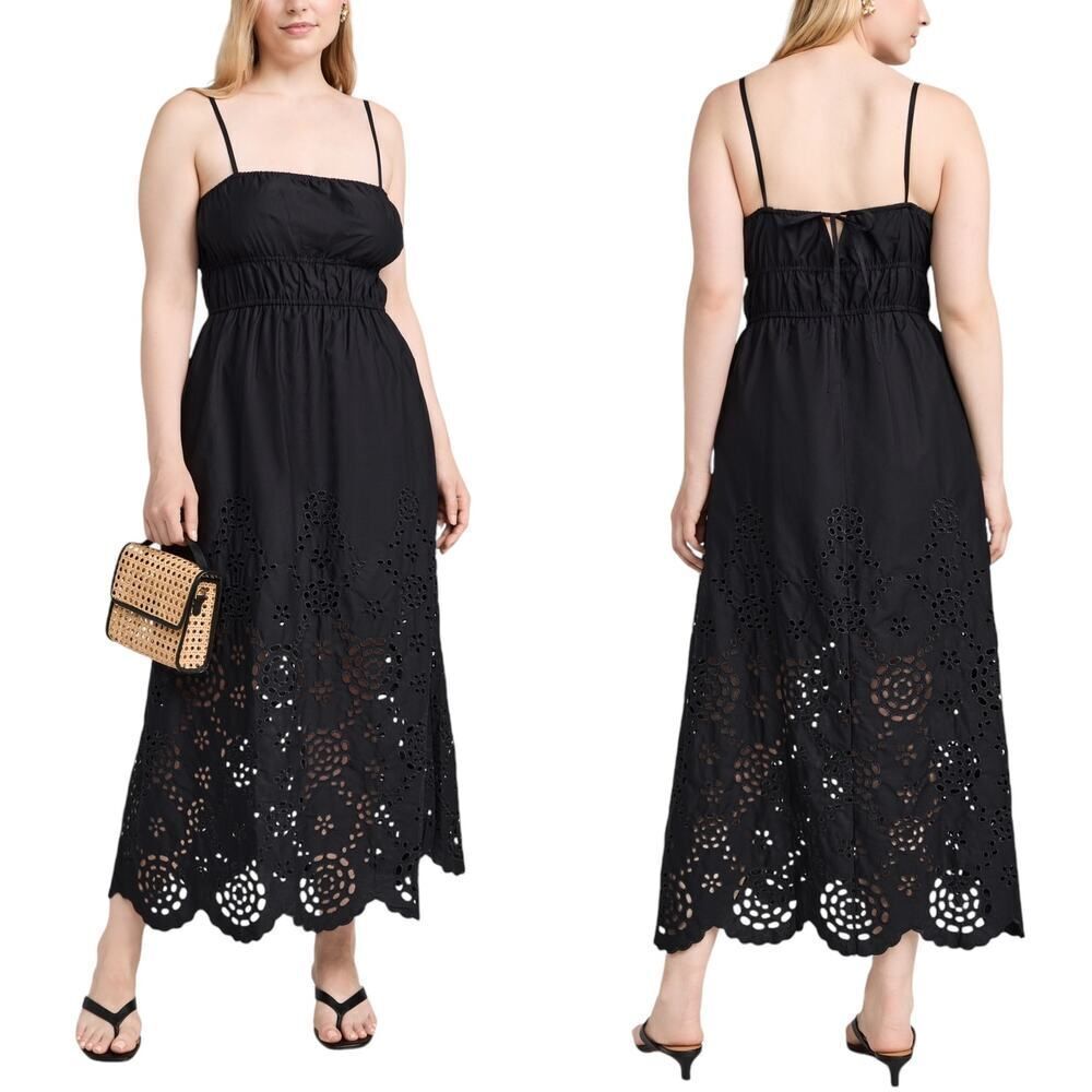 Madewell Embroidered Tank Midi Dress In Black Poplin Ns131 Size 14 Nwt